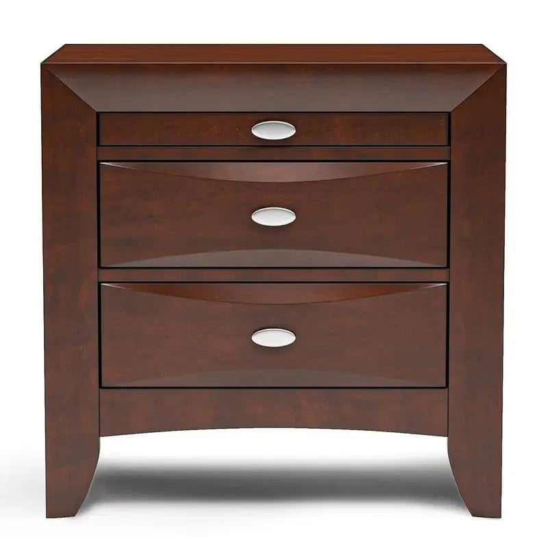 Contemporary Queen Bed Set with 2 Nightstands, Headboard, and Bookcase - Cherry Finish