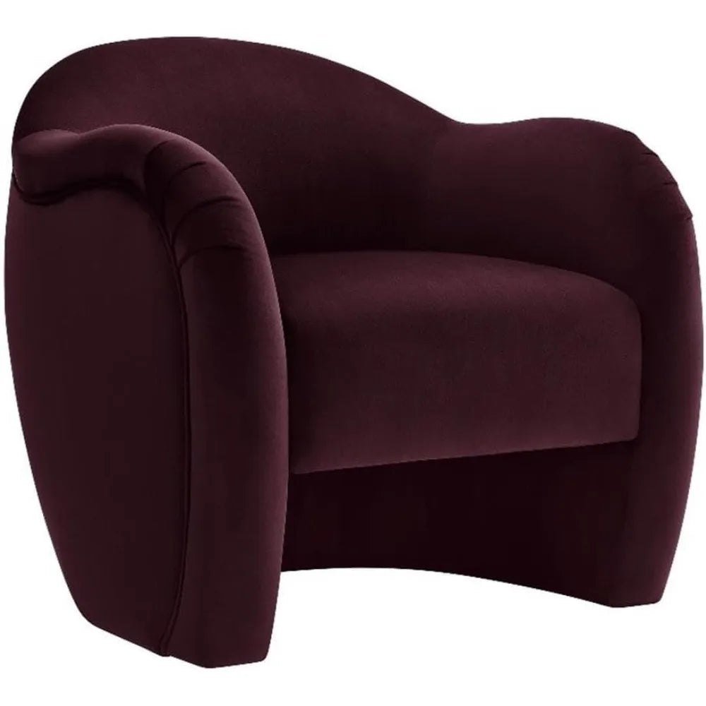 Barrel Chair with Performance Velvet Fabric in Mulberry – Upholstered Accent Armchair with Curved Backrest