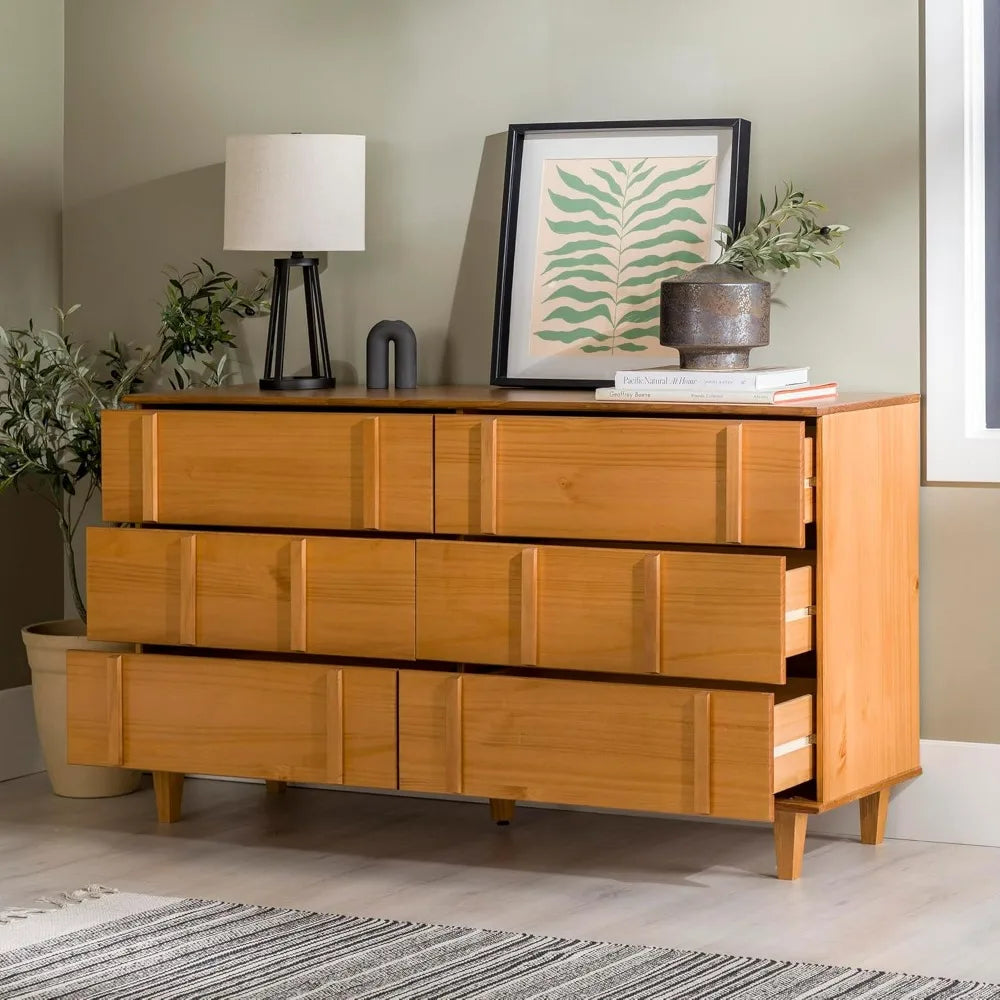 Contemporary 6-Drawer Solid Wood Dresser by Walker Edison, 60 Caramel