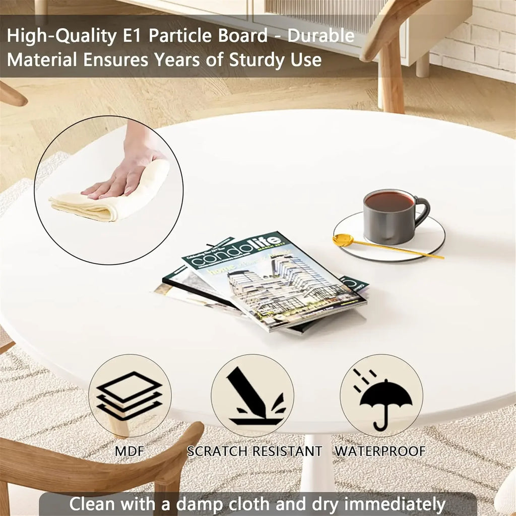 White Round Kitchen Dining Table, 42.1"/4-6 People with MDF Tabletop & Pedestal Base