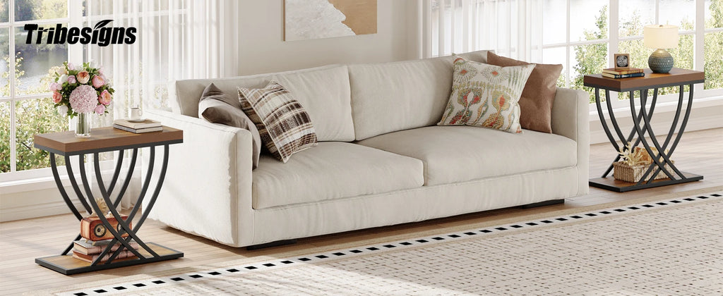 Tribesigns Side Table, 2-Tier Narrow End Table for Living Room, Industrial Nightstand with Metal Frame, Small Bedside Tables for