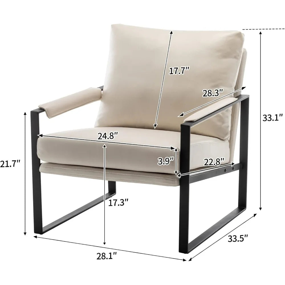 Faux Leather Metal Frame Accent Chair - Modern Accent Chairs for Living Room, Bedroom, or Office - Armchairs Living Room