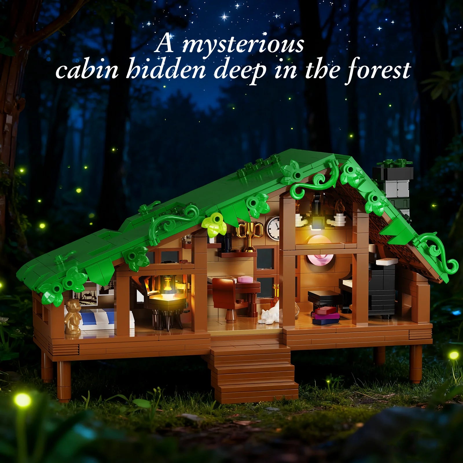Folk Cabin Forest House Building Blocks Set/ Home Decor/ Desktop Ornament Display Model /Creative Room Decoration /Gifts Teens/ Adult