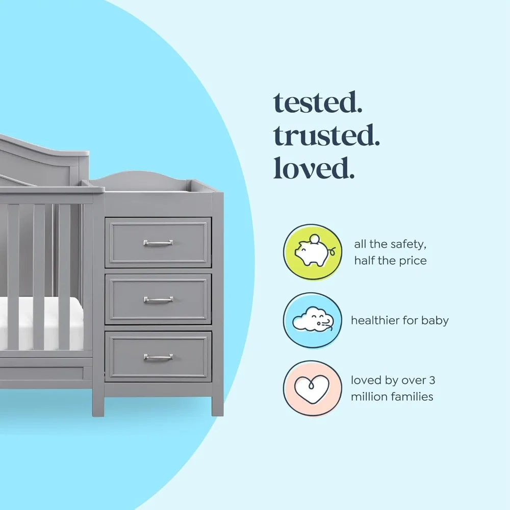 4-in-1 Convertible Baby Crib w/Changing Table - Wooden Toddler Bed, Daybed & Twin Bed Conversion - GREENGUARD Gold Cert