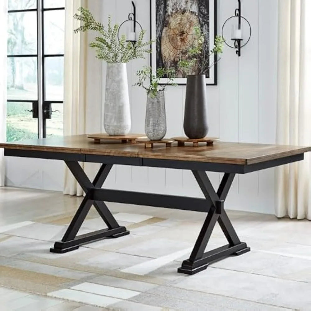 Farmhouse Dining Table with Built-in Butterfly Leaf Extension for 6-8 Seating, Black