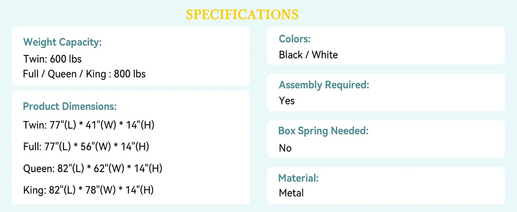 HOOMIC Twin/Full/Queen/King Heavy-Duty Metal Bed Frame with 14 Inch Under-Bed Storage — No Box Spring Needed, Easy Assembly