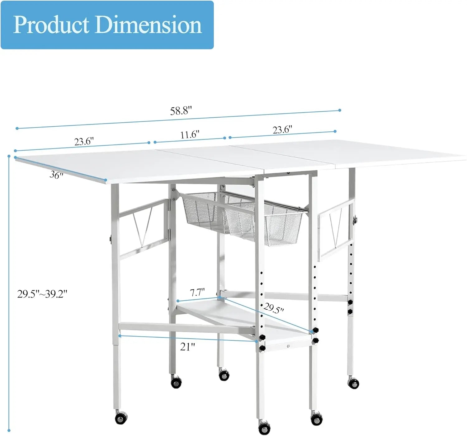 Home Hobby Cutting Table 59" W x 36" D, Height Adjustable Craft Table with 2 Drawers and Storage Shelf