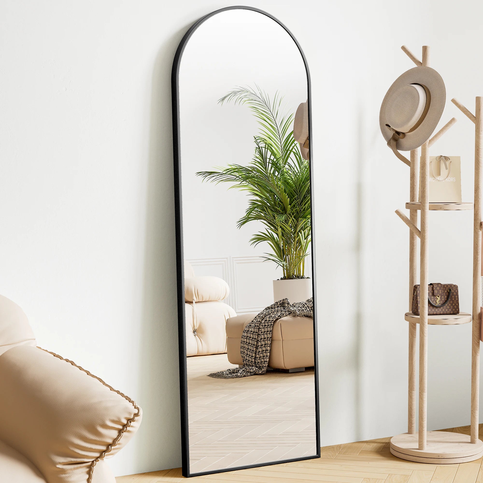 64"x21" Full Body Wall Mirror Standing, Hanging, or Leaning Wall-Mounted Mirrors with Stand Aluminum Alloy Frame/ Living Room