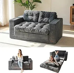Convertible Sofa Bed, Pull-Out Loveseat Sleeper, 2-in-1 Folding Couch, Fold-Out Floor Couch with Pillows