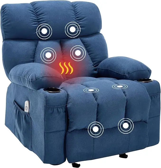 Massage Rocker Recliner Chair with Heat and Vibration, Ergonomic Rocking Lounge Chair , Comfy Overstuffed Recliner