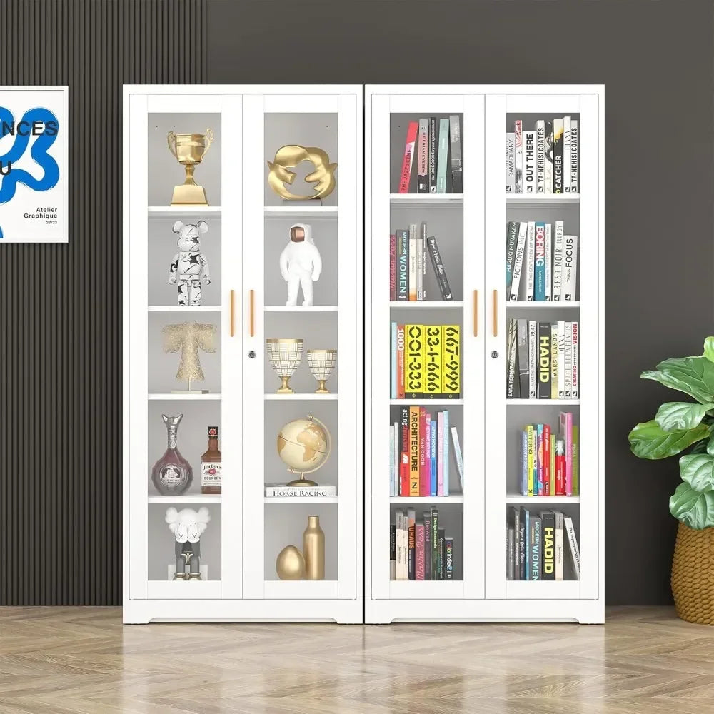One 71" Display/Curio Cabinet with Glass Doors, with Lock, Metal Glass Display Case for Collectibles