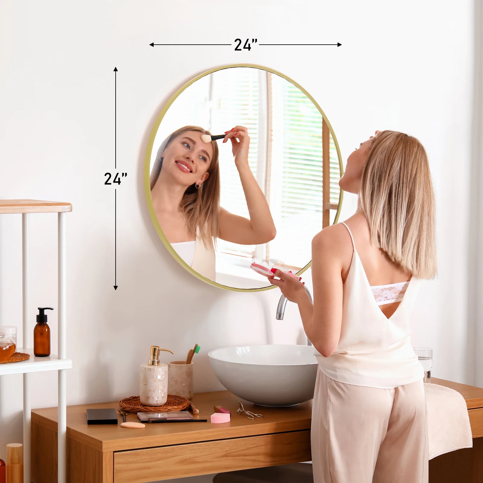 30 Inch Large Gold Round Vanity Framed Mirror for Wall/ Matte Metal Framed Modern Mirror/ Tempered Glass /Bedroom /Living Room
