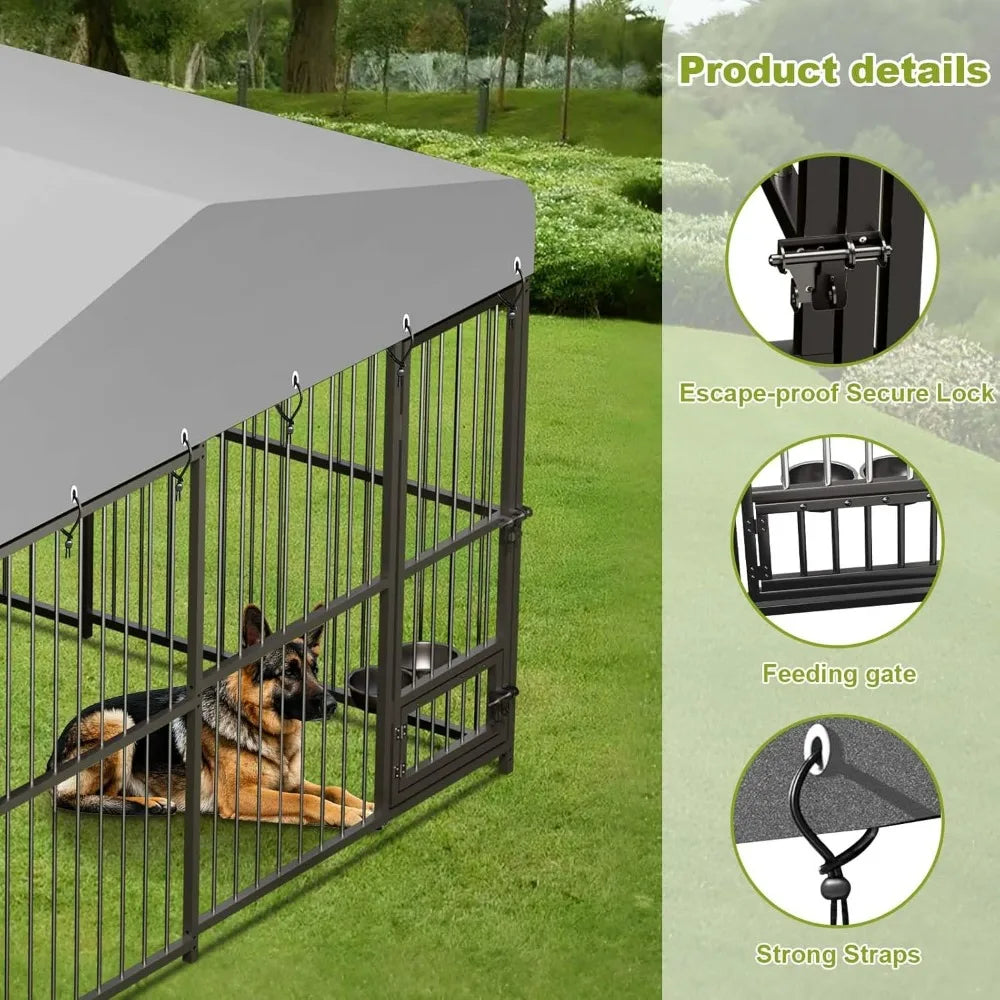 Large Outdoor Dog Kennel with 10x10x6 Dimensions, Durable Roof for Heavy-Duty Use, UV-Protected Waterproof Cover