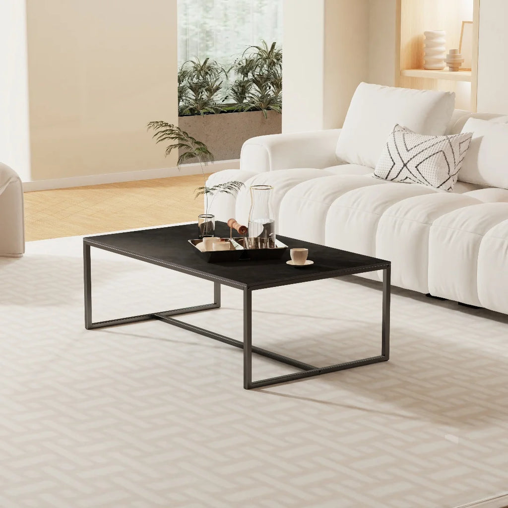 LUVODI Rectangle Living Room Coffee Table Sofa Side Table with White Black Grey Marble Tabletop