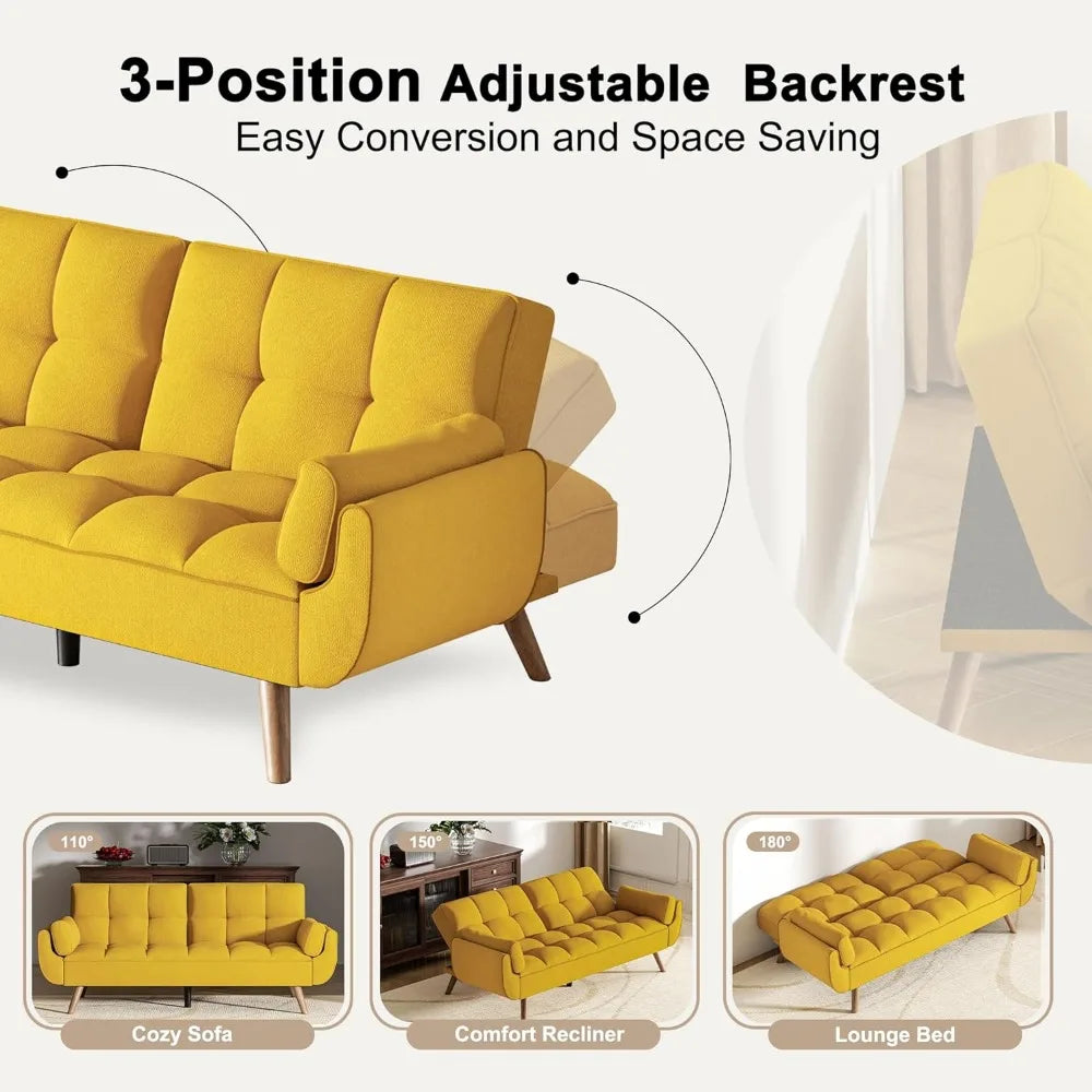 Futon Couch for Small Spaces & Apartment, 2-in-1Modern Comfy Loveseat Convertible Sofa Bed, 74.4-Inch Compact Design for Living