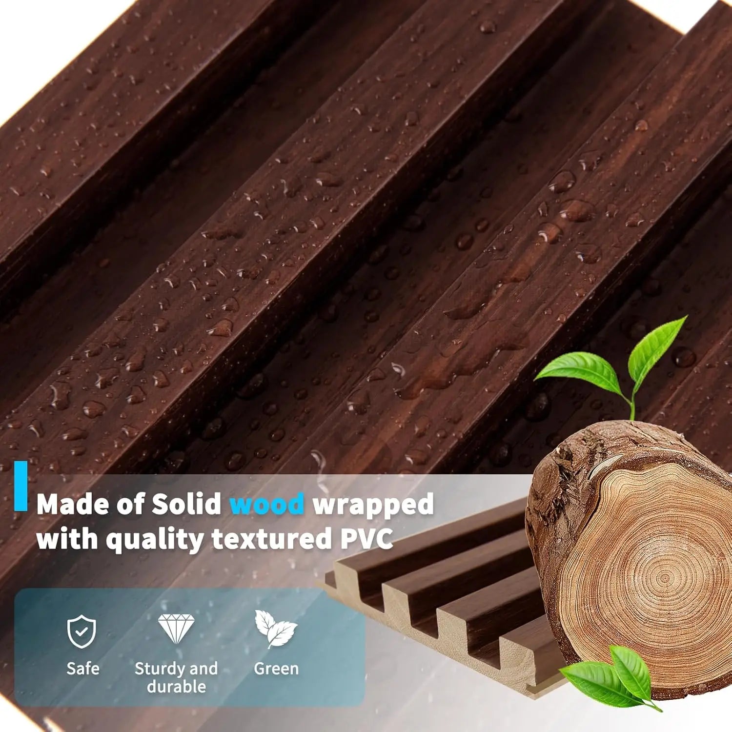 Slat Wood Wall Paneling for Interior and Ceiling Decoration - Pack of 4pcs + 1pc End-Trim, Size 108 x 5.7in.- Walnut