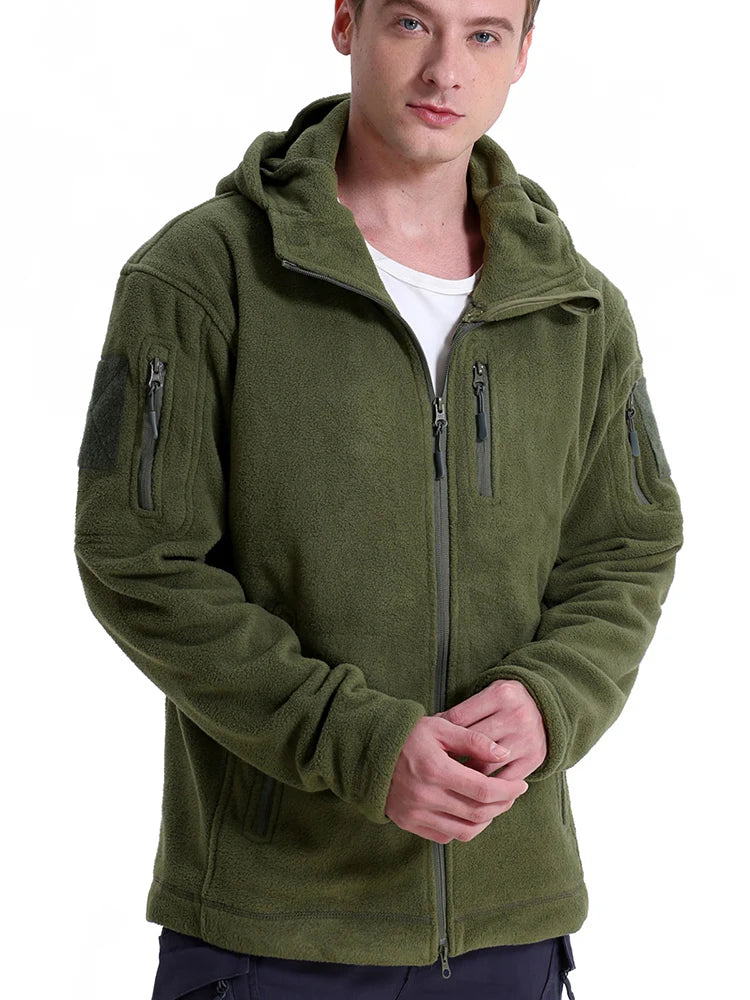 Men's Tactical Fleece Jacket Winter- Warm, Full Zip Military Hoodies/ Multi-Pockets Hiking, Hunting, Outdoor Coats