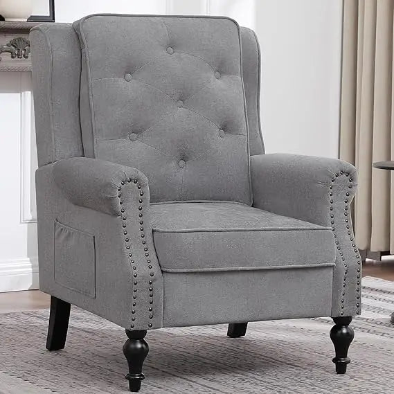 Accent Chair for Living Room, Mid Century Modern Wingback Armchair with High Back, Leather Upholstered Arm Chair