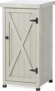 Outdoor Storage Cabinet for Patio, Garden Potting Bench Table with Shelves & Metal-Tabletop, Wooden Planting Work Station, Weather Proof