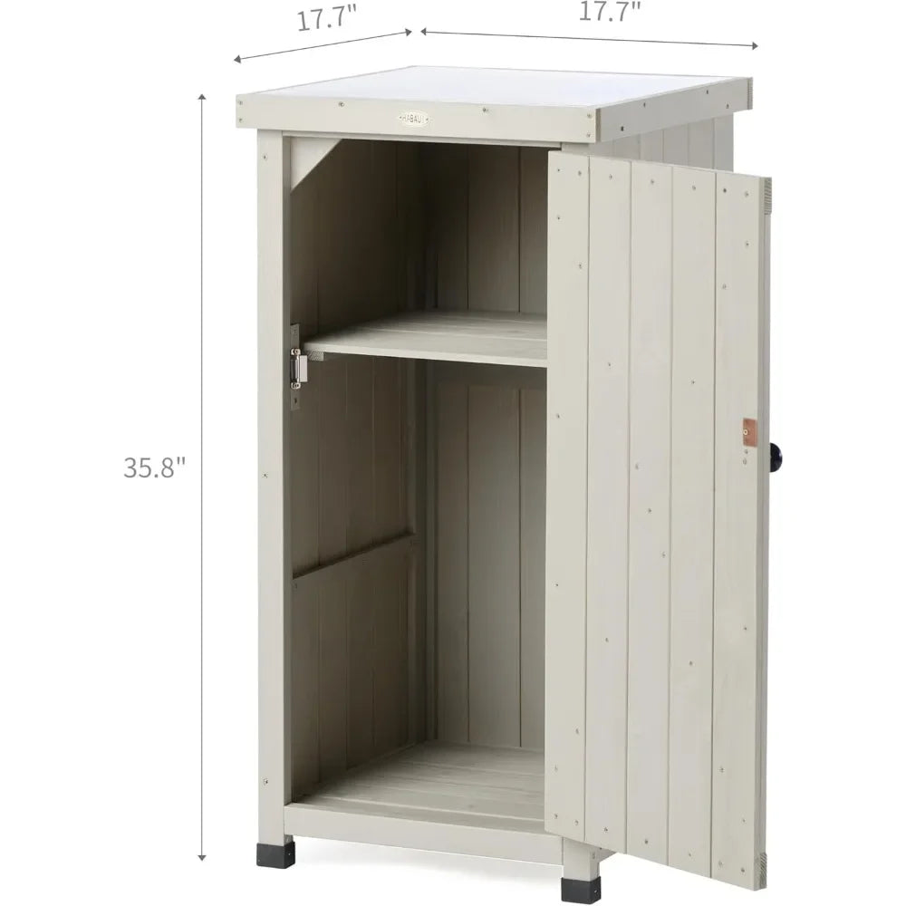 Outdoor Storage Cabinet for Patio, Garden Potting Bench Table with Shelves & Metal-Tabletop, Wooden Planting Work Station, Weather Proof