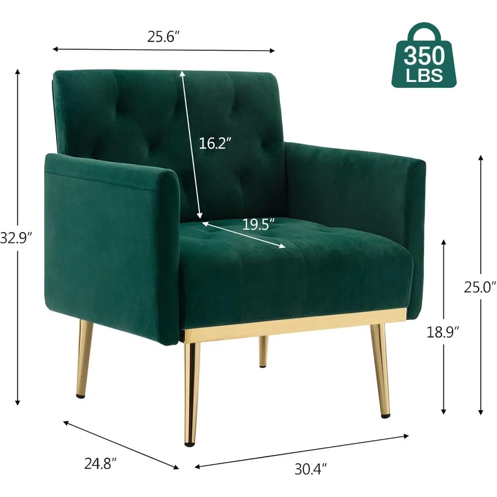 Green Velvet Accent Chairs Set of 2, Comfy Button Tufted Armchair, Upholstered Arm Chairs