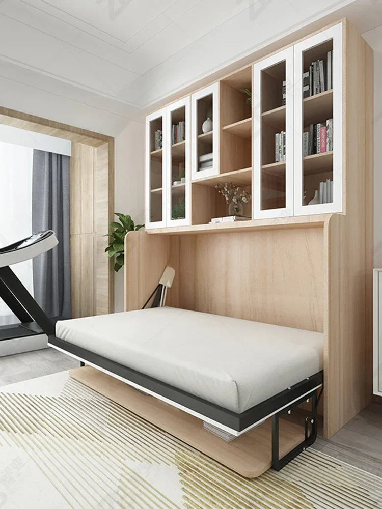 Multifunctional Invisible Desk Bed Bookcase Rotary Rollover Bed Wardrobe Integrated  Murphy Bed Bedroom Set Furniture