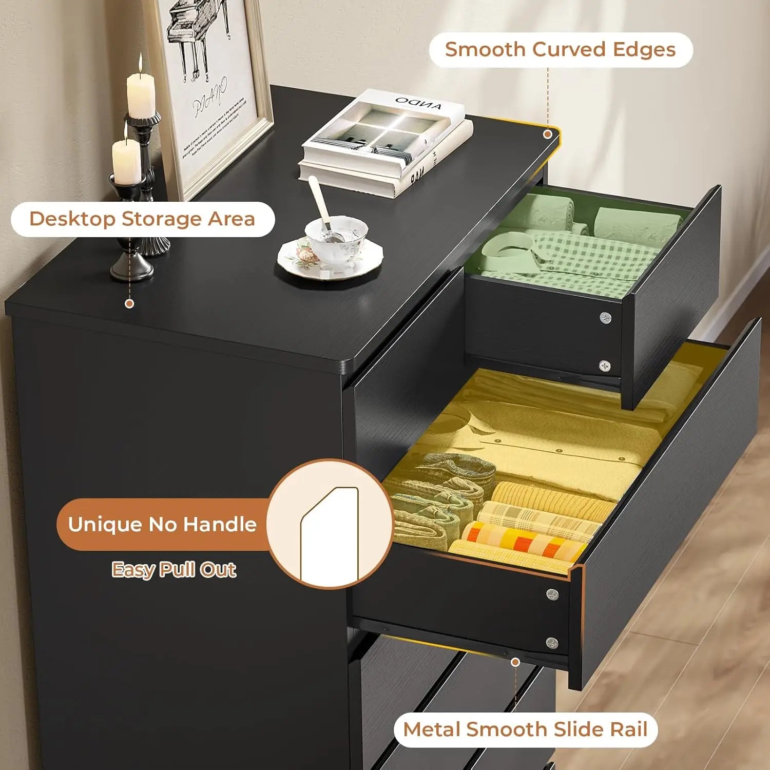 Black Tall Dresser for Bedroom with 8 Drawers, 59.6" Tall Dressers & Chests of Drawers, Modern Wood Closet Organizer