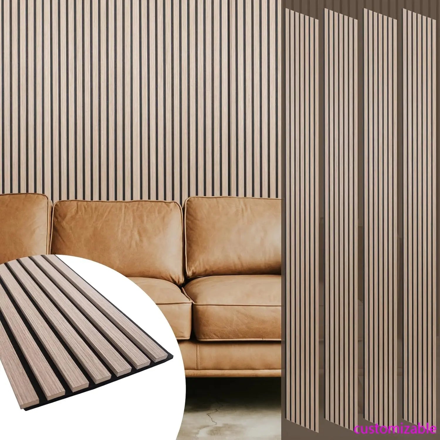 Wood Panels for Wall and Ceiling - 108 x 11 Inch Wood Slat Acoustic Panels 4 PCS - Modern Sound Absorbing Wall Panels
