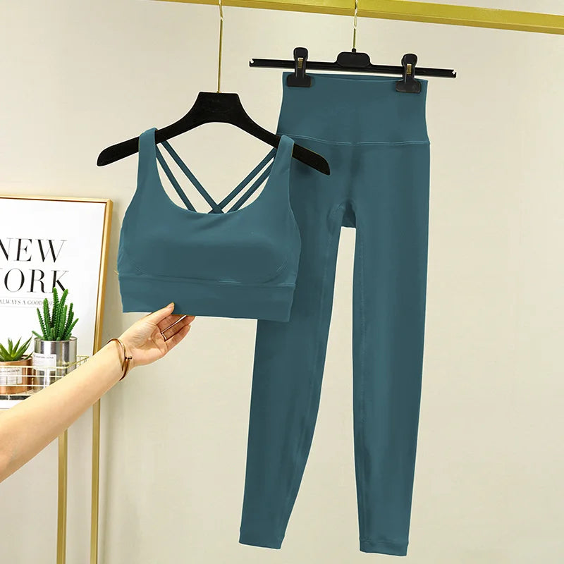 TRY TO BN Women's Tracksuit Yoga Set Fitness Leggings/ Sports Bra/ Naked Sportwear Breathable Workout Two Pieces Suit Gym Clothes