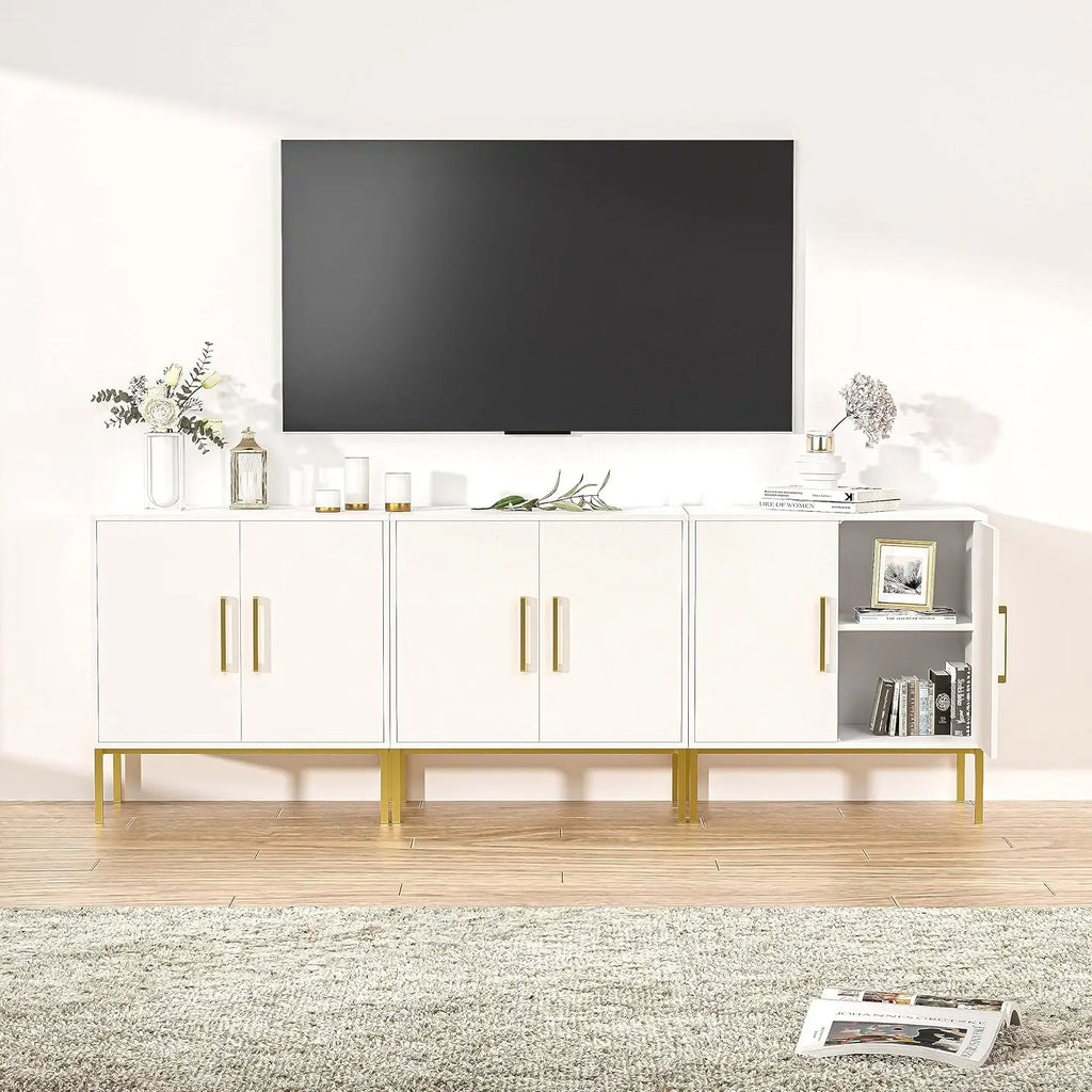 NEW TV Stand for 85 Inch TV, Wood Entertainment Center with Storage Cabinet, TV Cabinet Black, Long Console Table