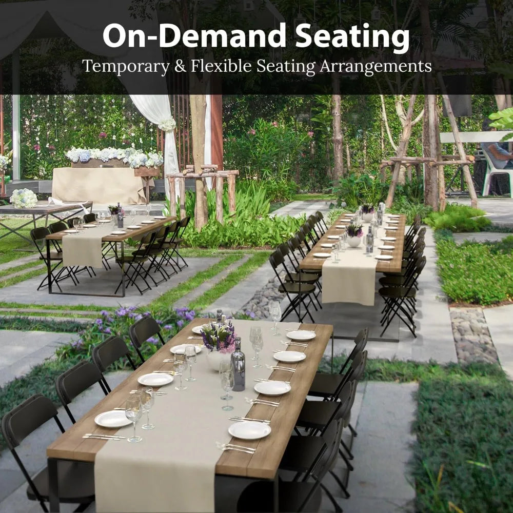 10-Pack Black Plastic Folding Chairs with Stackable Design/ High-Capacity 350 Pounds/ Steel Frame for Indoor and Outdoor Use