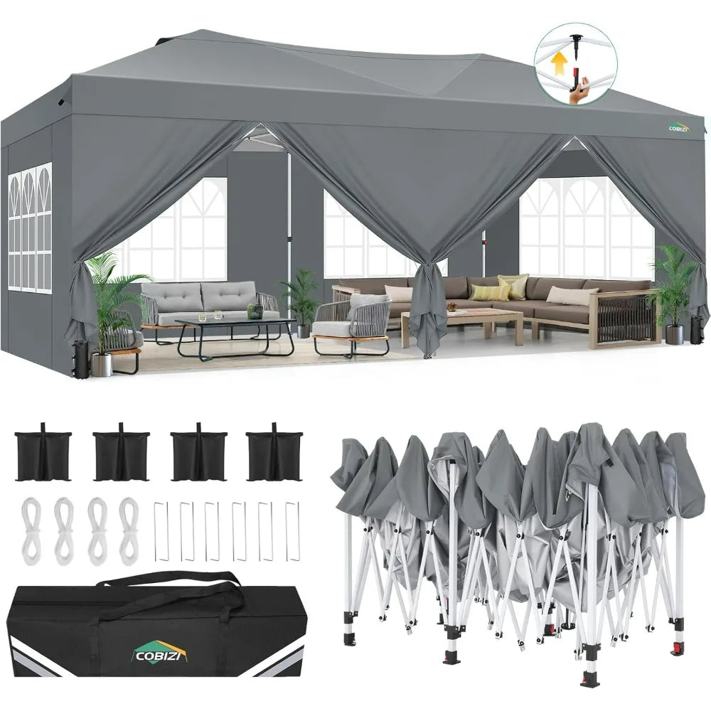 10x20 Instant Canopy with 6 Sidewalls, Waterproof Outdoor Wedding Party Tent/ Gazebo