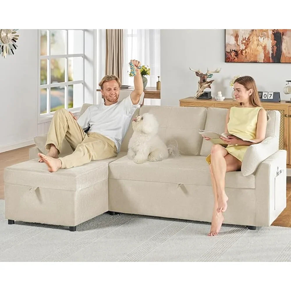 Sleeper Sofa, 2-in-1 Sofa Bed with Storage Chaise, Pull Out Sofa Couch for Living Room, Guest Room
