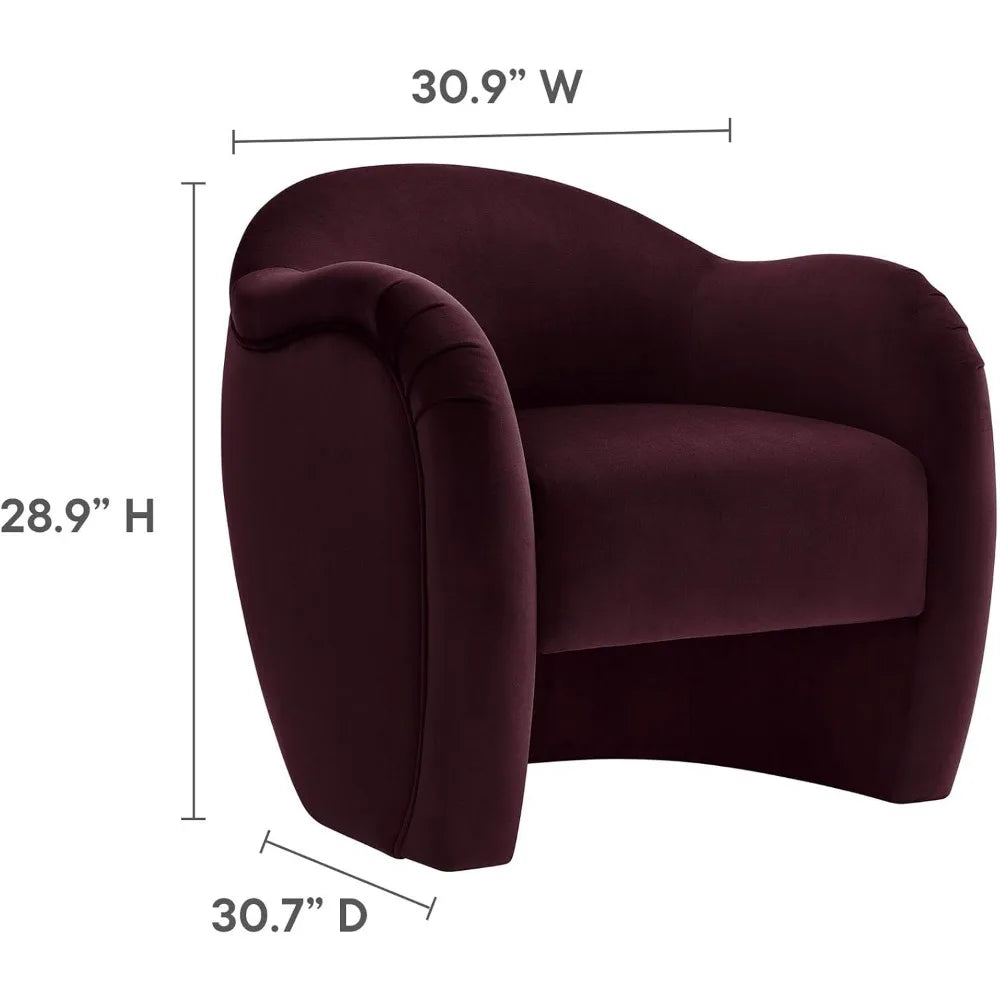 Barrel Chair with Performance Velvet Fabric in Mulberry – Upholstered Accent Armchair with Curved Backrest