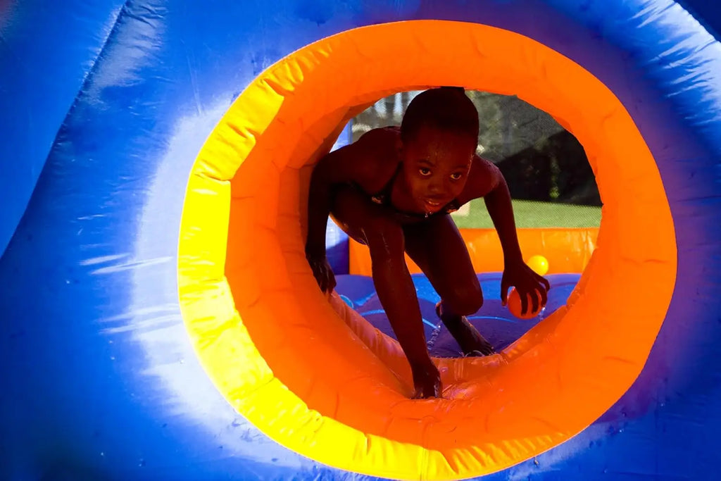 20x12 Inflatable Bounce House Water Park with Blower, Slide, Climbing Wall, Tunnel & Water Cannons - Huge Wet/Dry Play Area