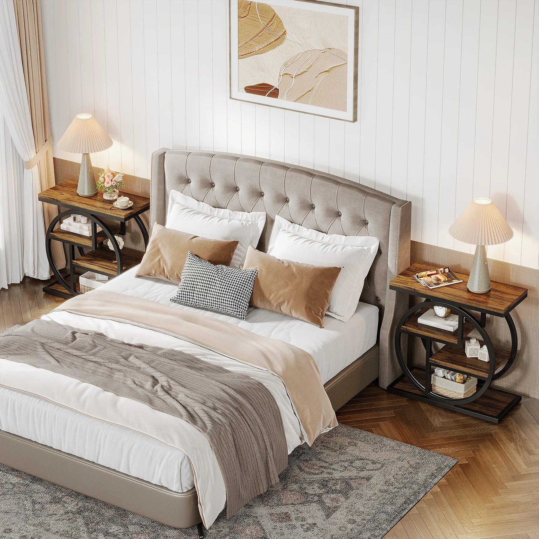 End Table for Living Room and Bedroom, 4-Tier Narrow Side Table with Storage Shelves