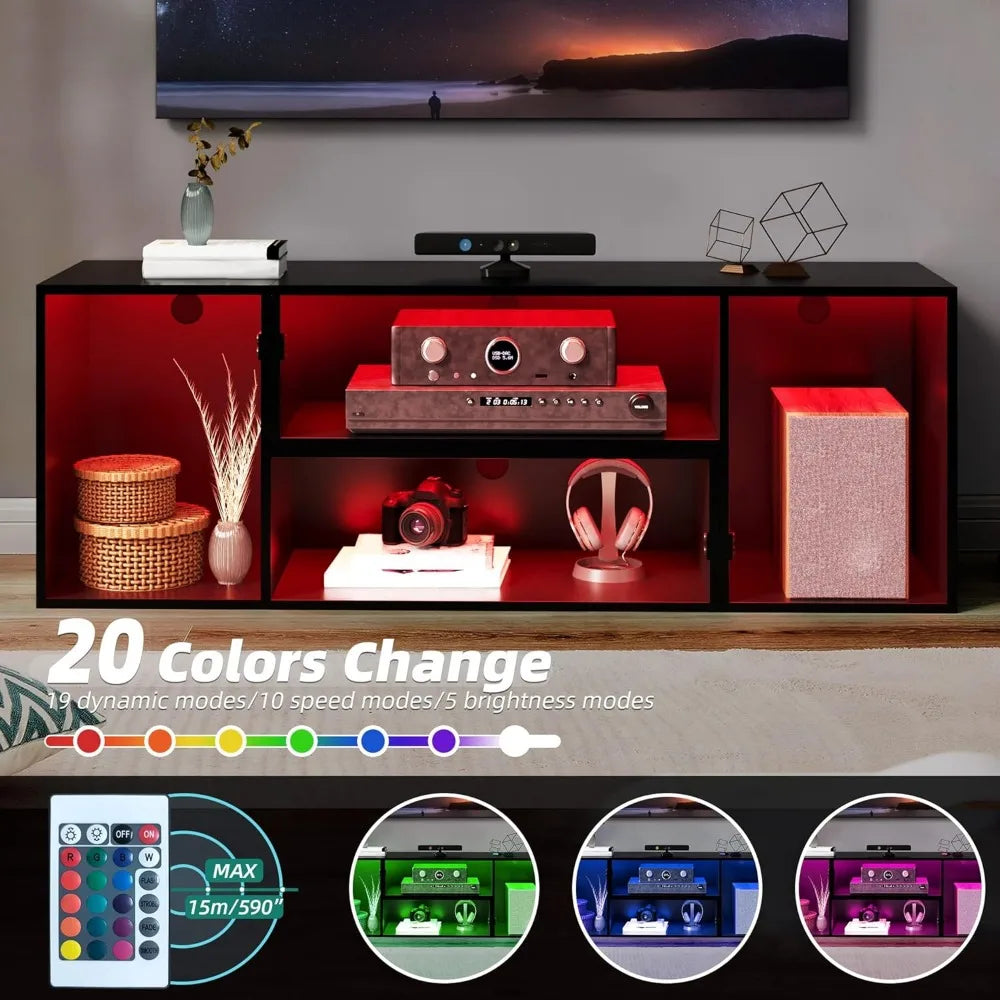 Transformable TV Stand w/String of LED Light, Modern Entertainment Center, Gaming TV