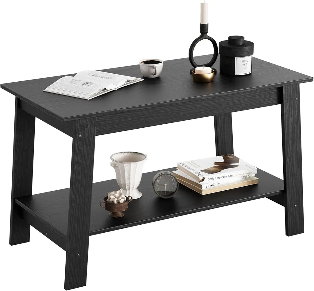 Rustic Farmhouse Wood Coffee Table with Storage Shelf, Rectangular Small Center Side Table for Living Room, Easy Assembly