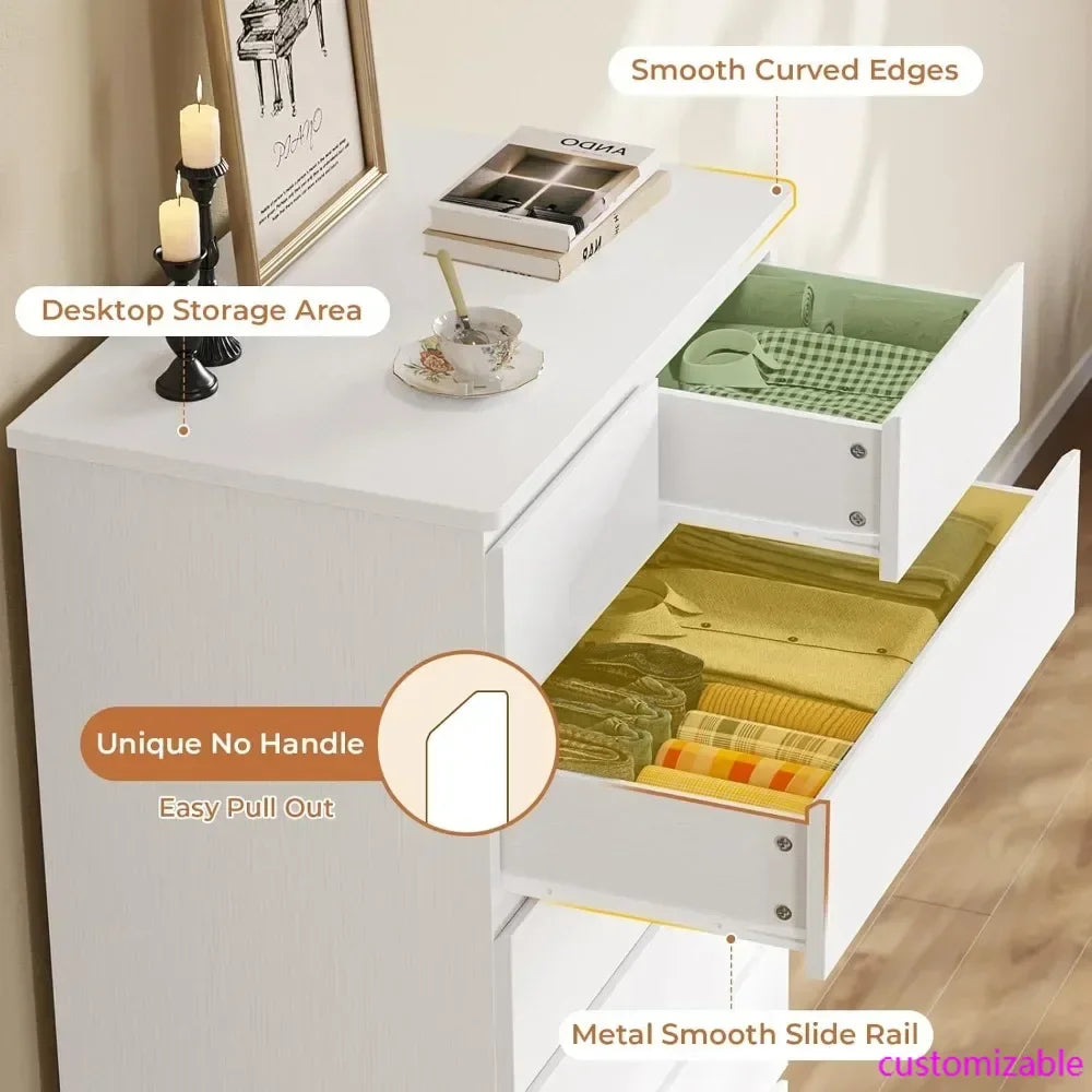 White Tall Dresser with 6 Drawers, 43.9" Tall Dressers & Chests of Drawers, Modern Wood Closet Organizer and Storage