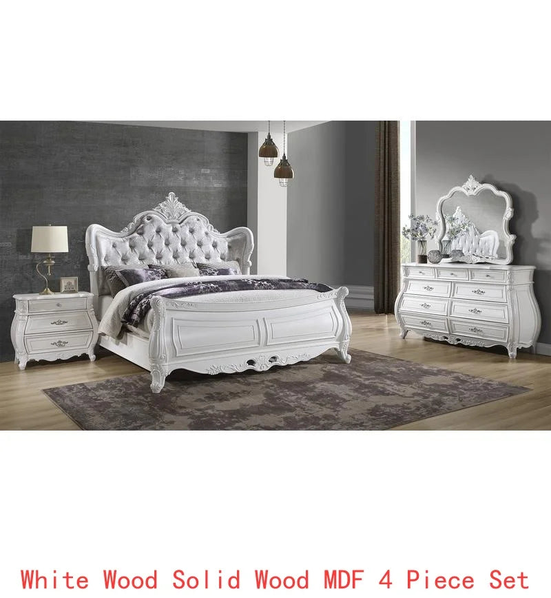 Modern 4-Piece Queen Bedroom Set in Pearl White Wood Finish