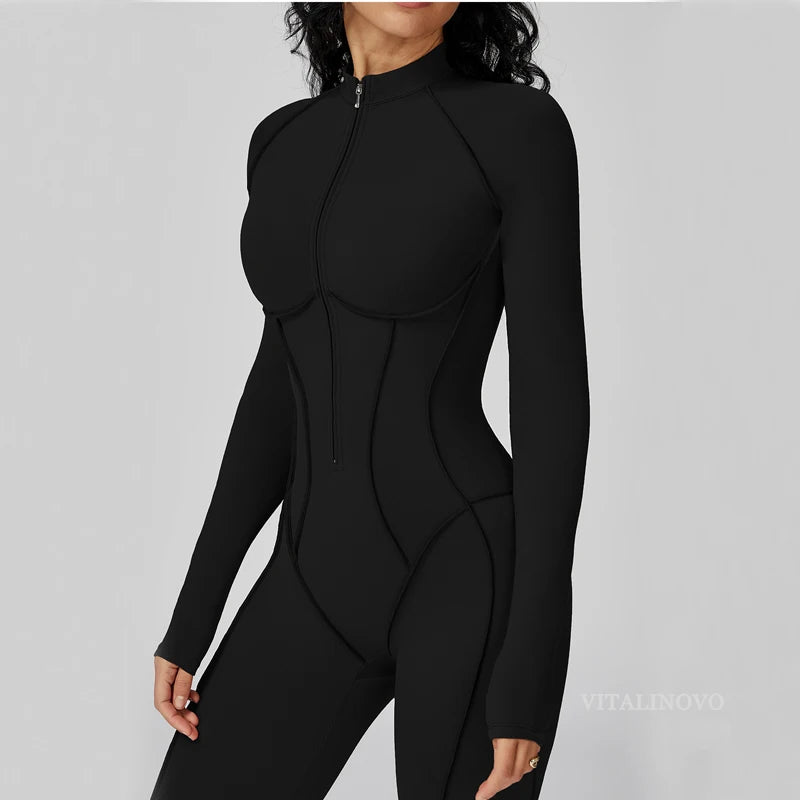 VITALINOVO Women's Running Onesie Athletic Romper/ Pants, Long Sleeve, Zip Up Hiking Outfits, One Piece Workout Jumpsuit