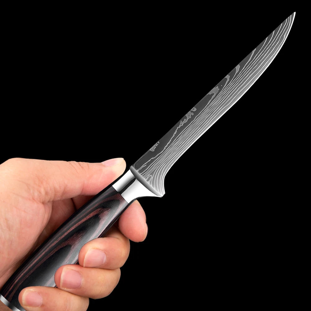 Kitchen Knife 6PCS Set Stainless Steel,Includes Chef's Knife, Bread, Boning Knife,Fruit Knife, with Stainless Steel Knife Holder