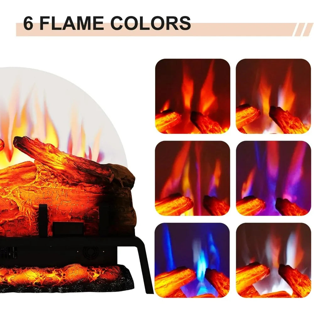 24-Inch Freestanding Electric Fireplace with Log Set, Adjustable 750W to 1500W Heat, 6 Flame Colors and 5 Brightness