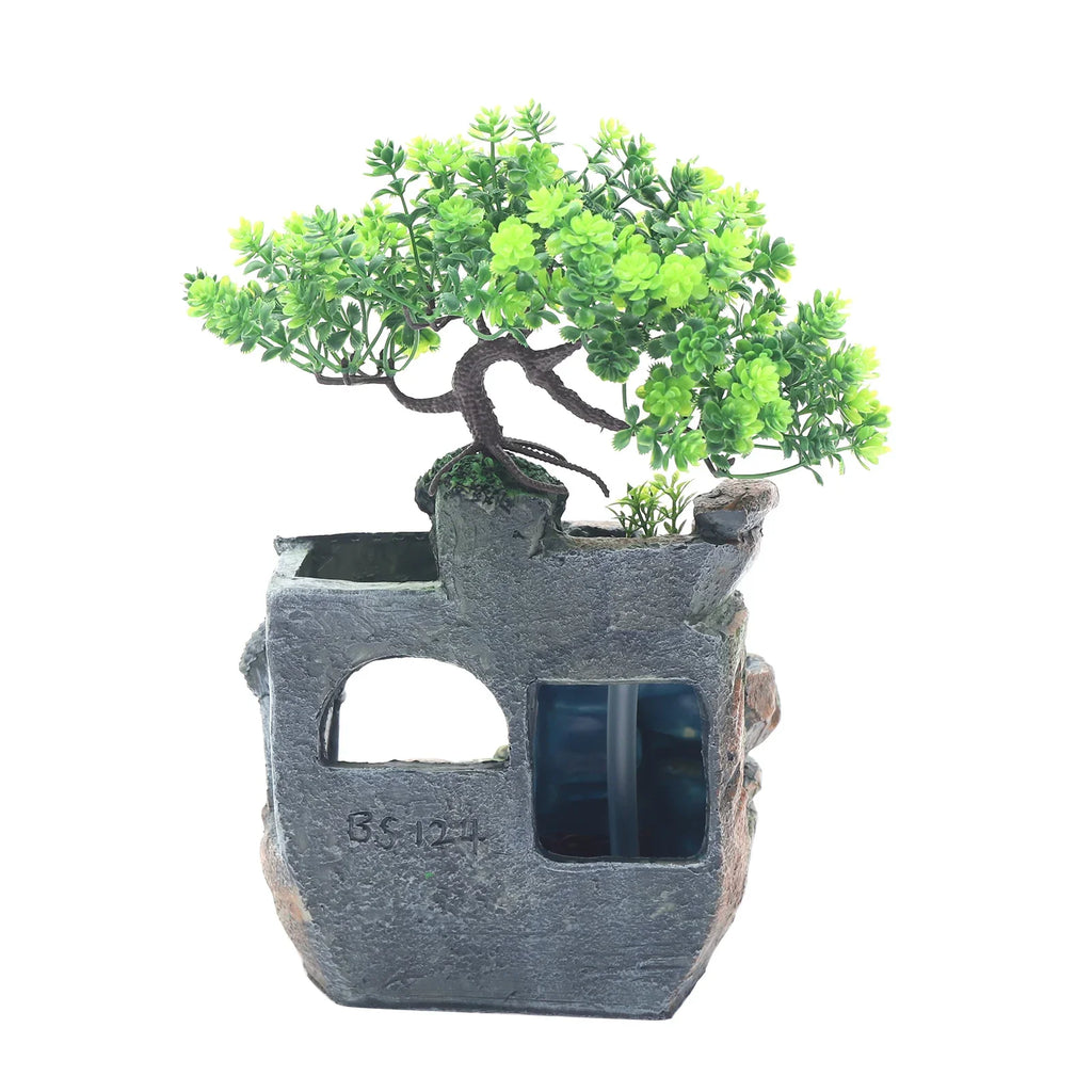11" Desktop Fountain Rock Waterfall Humidifier with LED Light, Tabletop Water Fountains/ Indoor Fake Plant Bonsai Tree