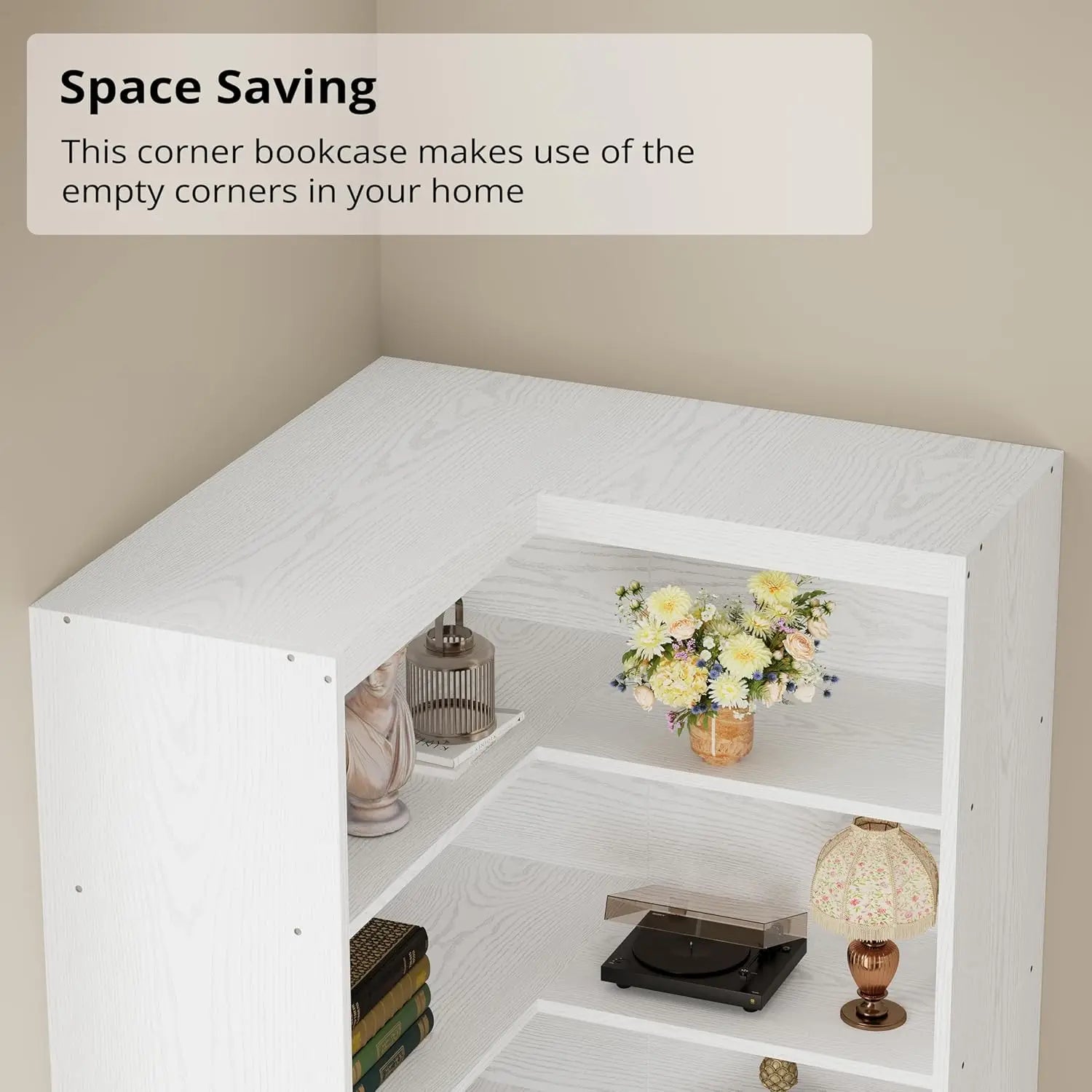 Corner Bookshelf with Doors, 6 Tier Bookcase with Storage, Corner Shelf with Cabinet, Large Tall Bookshelf
