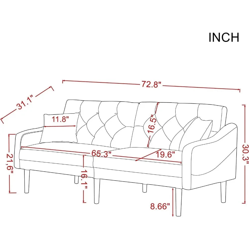 Convertible Futon Sofa Bed & Upholstered Velvet  Folding Sleeper Couch with 2 Pillows & Adjustable Backrest, Living Room Sofa
