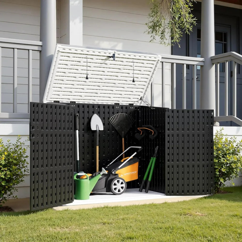 Outdoor Resin Shed, 34 Cubic Feet Horizontal Storage, Waterproof Box for Garden, Pool, and Waste Bin Storage