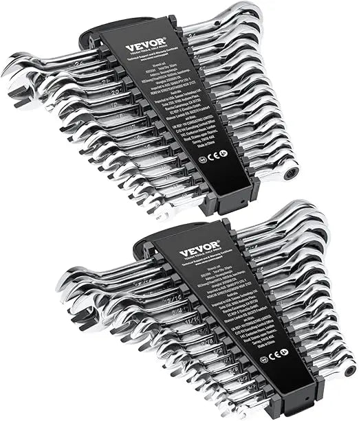 30-Piece Ratcheting Wrench Set with Organizer, Cr-V Steel, SAE 1/4 to 1 and Metric 8mm