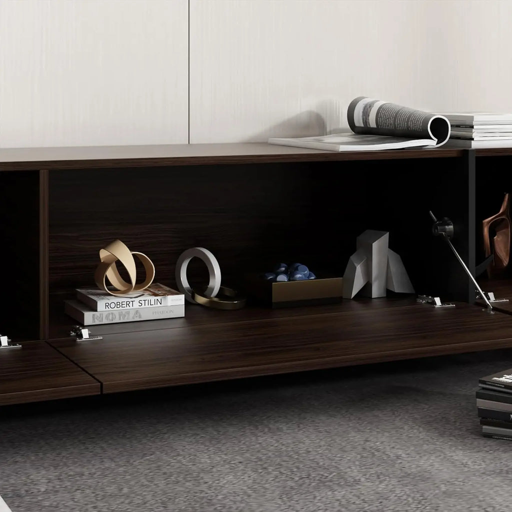 95.1" W TV Stand with 4 Flip-Down Drawers, Modern Entertainment Center with Storage, Media Console Table TV Cabinet, Dark Brown