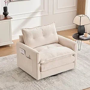 Contemporary Chenille Swivel Chair, Comfortable Fabric-Covered Accent Seat with 360-Degree Metal Swivel Base